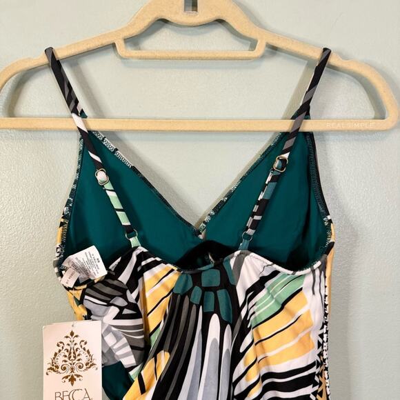 Becca Handkerchief Surplice Padded Tie Waist Wrap One-Piece Swimsuit Green M NWT - Picture 10 of 14